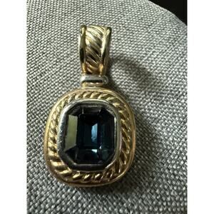 Vintage Twisted Cable Two Tone Silver Gold Crystal Pendant Blue Modernist